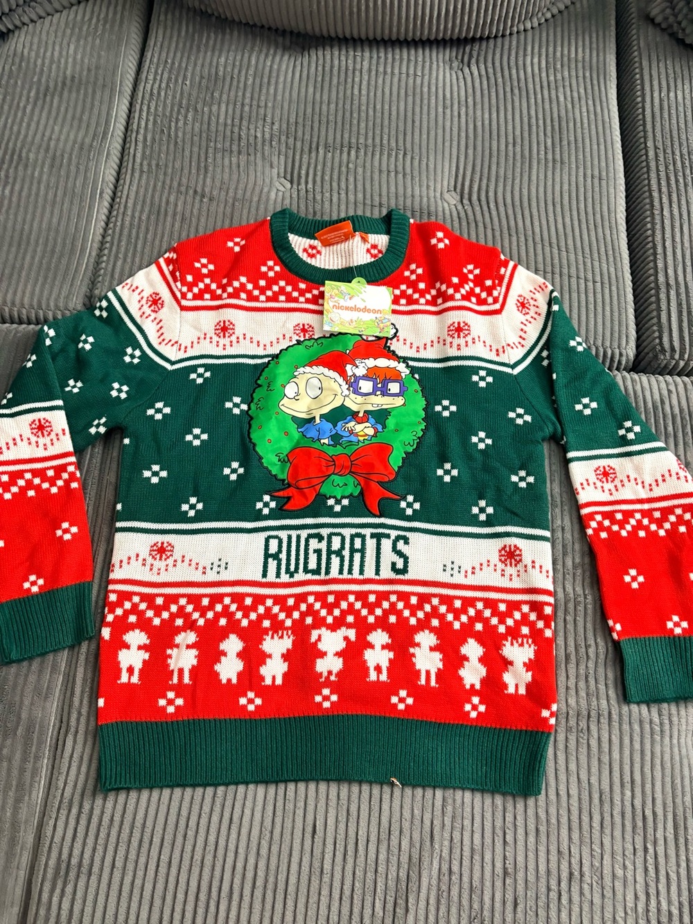 Rugrats Men's Green & Red Holiday Crewneck Sweater NWT L